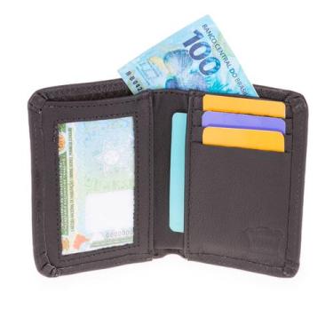 Imagem de Carteira Masculina Leve Resistente Couro Porta Cartão Documentos e Din