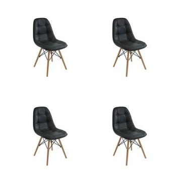 Imagem de Kit 4 Cadeiras Jantar Eiffel Botonê Preto PU - Rivatti