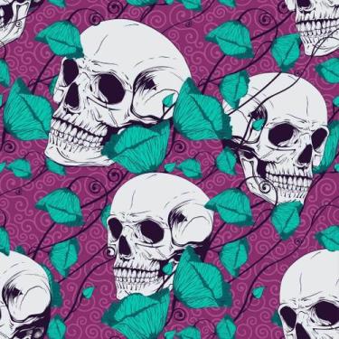 Imagem de Papel de Parede Temático Caveiras Folhagem Verde 1,5m - DEKAL DECOR