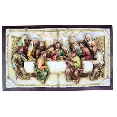 Imagem de Quadro Santa Ceia Páscoa Moldurado Religioso Antigo 90Cm