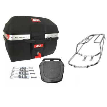 Imagem de Kit Baú Moto 27L Givi Traffic E-27M + Bagageiro Bagageiro Titan Fan 125 150 2009 Até 2013 Projetil
