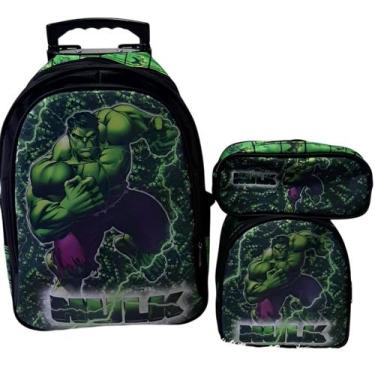 Imagem de Mochila Escolar Hulk com Rodinhas com Lancheira térmica e estojo - nac