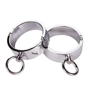 Imagem de HIPLAYGIRL Punhos de metal hardcore - Pulseira punk bloqueável, algemas simples com anel, um par, 2.76 inch - 7 cm, Níquel Zinco, Sem Pedra Preciosa