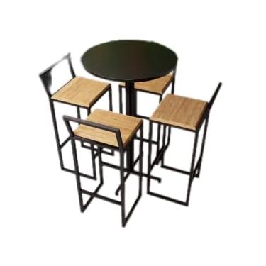 Imagem de Conjunto Mesa Alta Bar Bistrô Redonda Preta 4 Banquetas Confort Pinus Industrial Black
