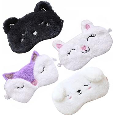 Imagem de 4 Pack Cute Animal Sleep Mask for Girls Soft Plush Blindfold Cute Cat Dog Fox Rabbit Eye Cover Eyeshade Sleeping Masks for Kids Teens Girls Women Men