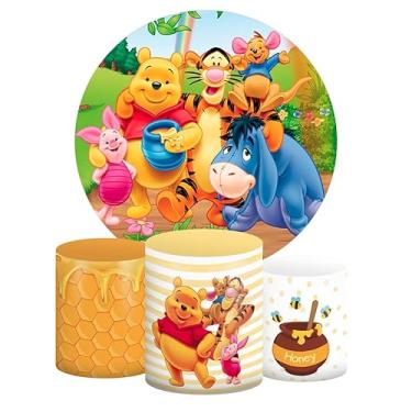 Imagem de Kit Decoração Festa de Aniversário Master Painel Redondo 1,50 + Trio de Capas de Cilindro Ursinho Pooh