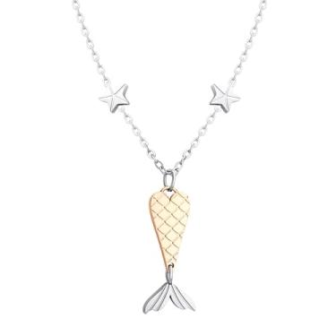 Imagem de 555Jewelry Colar feminino com pingente de pequena sereia de aço inoxidável, tamanho da corrente 45,7 cm, Aço inoxidável, Sem Pedra Preciosa