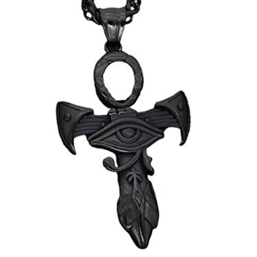 Imagem de MayiaHey Pingente de espada de Hórus, colar de cruz de olho gótico de Hórus para homens, colar egípcio antigo de aço inoxidável com símbolo de proteção, pingente de cruz de espada de horus punk olho
