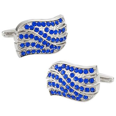 Imagem de Abotoaduras de onda de cristal azul safira Cuff-Daddy com caixa de apresentação