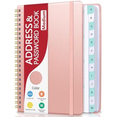 Imagem de Agenda de endereços com abas alfabéticas, protetor de senha de agenda telefônica de capa dura com encadernação espiral, livros de endereços para idosos, registros de logins na Internet, páginas para