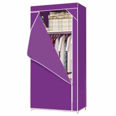 Imagem de Guarda-roupa Único guarda-roupa armário dormitório 2ft enrolar tecido pendurado armário estudante pequeno zíper tubo de aço armário de pano econômico armário