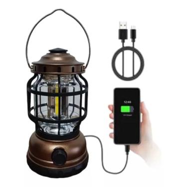 Imagem de Lampião LED Recarregável Retrô Portátil Luminária para Camping Pesca Acampamento Emergências com Regulagem de Intensidade Luz Potente Gancho para Pendurar