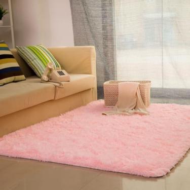 Imagem de Tapete sedoso e fofo, decoração moderna para casa, tapete longo de pelúcia felpudo, tapetes de brincar, sofá, sala de estar, quarto, cabeceira, tapetes de varanda, rosa, 100 x 200 cm (39 x 78,7 p