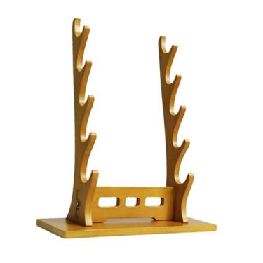 Imagem de MERIGLARE Suporte de suporte de madeira para decoração horizontal de samurai, suporte para espada, flautas de espada medievais, coleção Wakizashi Gladius , Marrom 5 Camadas