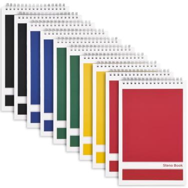 Imagem de LABUK Steno Pads 15 x 23 cm, pacote com 10 80 folhas, cadernos de esteno em espiral, régua gregg, capas coloridas com almofadas espirais superiores para escola, universidade, faculdade, trabalho,