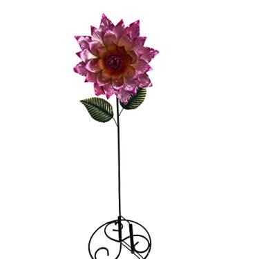 Imagem de Red Carpet Studios 35483 Wind Spinner Metal Zinnia Flor Decorativa Jardim Estaca Arte para Quintal, Rosa