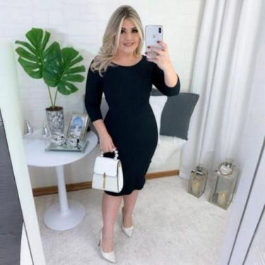 Imagem de Vestido Plus Size Tubinho Manga 3/4 Moda Evangélica Feminina - MISS FL