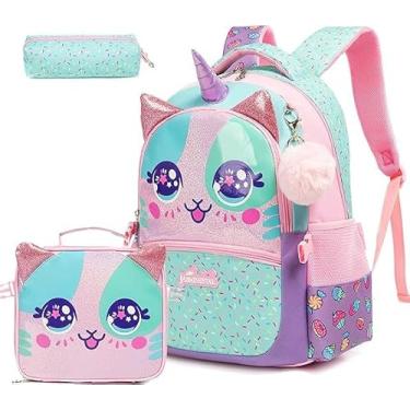 Imagem de Mochilas Meetbelify para Meninas Mochilas Escolares com Lancheira Estojo para Alunos do Pré-Escolar Elementar Mochilas para Meninas para Crianças Idades 8-10 Mochila de Viagem