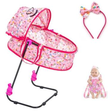 Imagem de Berço De Boneca Ninar Bebê Reborn Milan com Bolsa e Canguru - Sag Toys