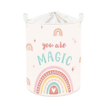 Imagem de HUUMONSS Cesto de roupa suja para bebês boho arco-íris com alça dobrável cesta de armazenamento infantil rosa meninas caixa de brinquedo para quarto de bebê, nuvem, 63L