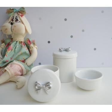 Imagem de Kit Higiene Bebê K015 Prata Porcelanas Decoração Quarto Banho - Cirand