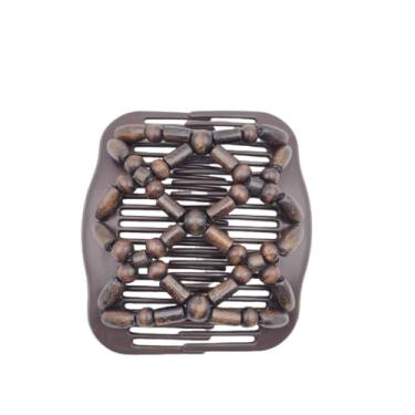 Imagem de Pente de cabelo feminino mágico com contas de madeira e pentes duplos da Lovef (miçangas de café 1)