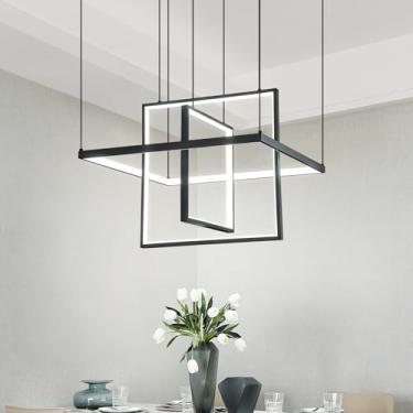 Imagem de FDPBY Lustre Led Moderno 3 Anéis Quadrado Preto Luz Pendente Regulável Para Sala De Estar Sala De Jantar Quarto Cozinha Ilha