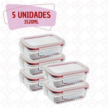 Imagem de 5 Pote Trava Hemertico Vidro Frezzer Micro-ondas Forno 1520ml - Belo V
