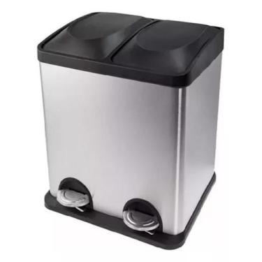Imagem de Lixeira Dupla 30L Pedal Inox Coleta Seletiva Lixo Cozinha - Gh3