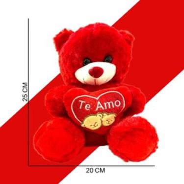 Imagem de Urso pelúcia 25cm com Coração Selo Inmetro presente - Toy king, Vermel