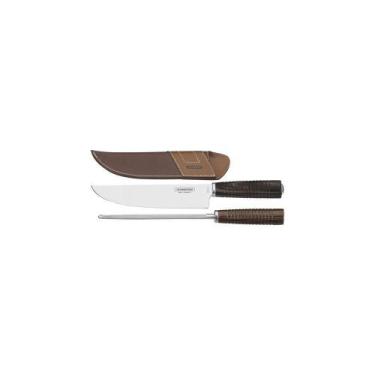 Imagem de Jogo Para Churrasco Em Aço Inox Cabo Castanho Polywood Com Bainha De C