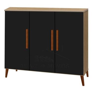 Imagem de Buffet Aparador Colombia 3 Portas Balcão Retrô Preto Amêndoa - PASSE B