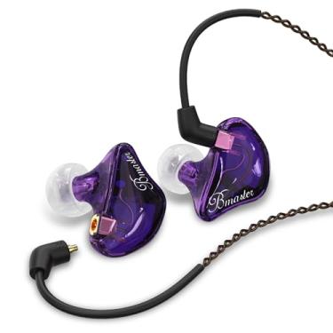 Imagem de BASN Fones de ouvido intra-auriculares com driver triplo Bmaster com cabo MMCX banhado a prata, fones de ouvido ideais para músicos, engenheiros de som e DJs (violeta)