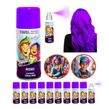 Imagem de 10 Tintas de Cabelo Temporária Roxo Spray lavável Festa Infantil Carna