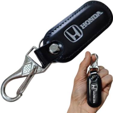 Imagem de Chaveiro Honda Couro Preto Chave Carro Mosquetão Gancho - RS