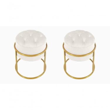 Imagem de Kit 2 Puff Banqueta Estofado Decorativo Base De Ferro Capitonê Suede Off White Eli Móveis E Decoração