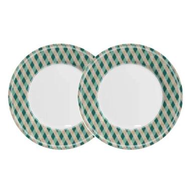 Imagem de Jogo 2 Pratos Raso Joy Natalino Natal Xadrez Verde e Branco em Cerâmic
