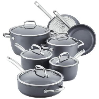 Imagem de Conjunto de Panelas e Frigideiras Antiaderentes Anodizadas, 12 Peças, ANOLON 81133, Cinza