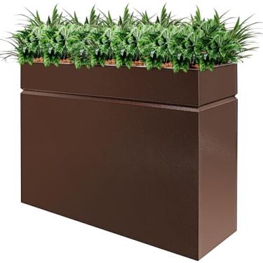 Imagem de HONYTA Vaso de aço cubo 89 cm x 30 cm x 66 cm, caixa de aço para uso ao ar livre, vaso de flores de aço, quadrado, grande, cubo rústico, durável, antigo, para uso comercial, residencial, pátio,