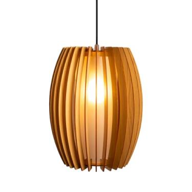 Imagem de Luminária Lustre Pendente Vazado Aletado MDF Madeira Rustico (marfim)