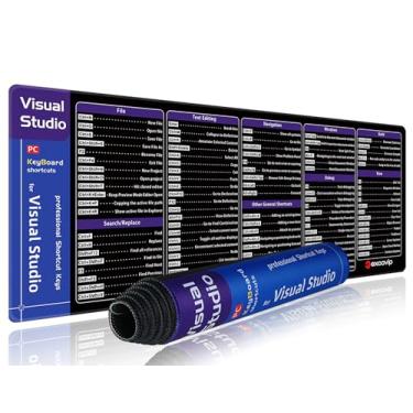 Imagem de exco vip Visual Studio Comandos Atalhos Mouse Pad -80 x 30 x 0,2 cm Folha de Cheat Grande Estendida Mousepad PC Escritório Planilha Teclado Mouse Mat Antiderrapante Borda Costurada 0364