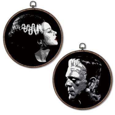 Imagem de Giosve Pôster emoldurado vintage Frankenstein and Bride of Frankenstein e Bride of Frankenstein, filme de monstro de terror gótico, esculturas de parede penduradas para decoração de casa, bar, caverna