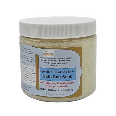 Imagem de BIBLEnBeautyoil Sal de banho, molho de sal com jasmim, olíbano, hissopo e lavanda, sal de Epsom para relaxamento, desintoxicação, sal do Mar Morto, sal de lavanda Epsom para banho