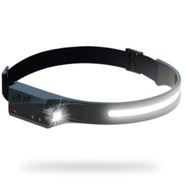 Imagem de Lanterna de Cabeça LED, Recarregável USB, Sensor de Movimento, À Prova D'Água, Ajustável, Luz Branca