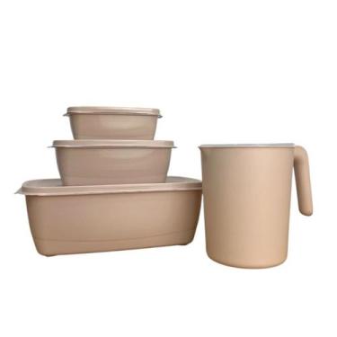 Imagem de Kit 3 Pote Retangular Tampa Com 1 Jarra Plastico Livre Bpa - Casa Bell