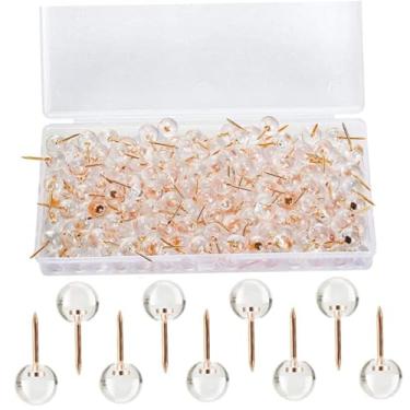 Imagem de Pinos de pressão, 100 pacotes cabeça ouro rosa tachinhas redondas plástico transparente papelaria mapa tachas para escola cortiça quadro de avisos unhas decorativas