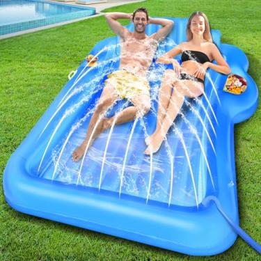 Imagem de 83" x 63" Extra Large Inflatable Tanning Pool Lounger Float with Sprinkler, Pool Floats Adult with Pillow Cooler Tray, 6 in 1 Suntan Tub Raft Floatie Sunbathing Bed Water Summer Backyard Fun XL-Blue