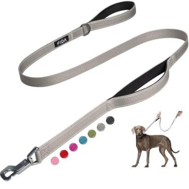 Imagem de Coleira para cães Fida Heavy Duty 150 cm com 2 alças acolchoadas cinza