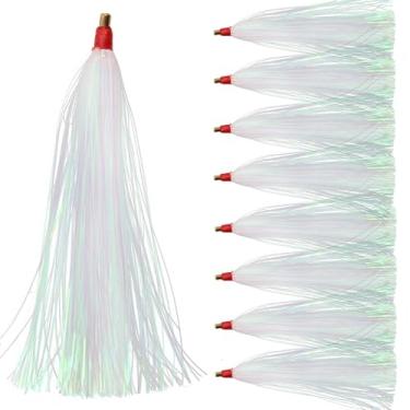 Imagem de Cauda de pesca Mylar Flash Teaser - 9 pçs/18 peças de pesca Bucktail Teaser Teaser de pesca para plataforma de linguado de água salgada 3 cores (18 peças branco)