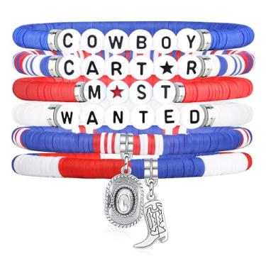 Imagem de IDesign 6 peças de pulseira ocidental – Cowboy Carter Most Wanted, presentes para cowgirl cowgirl Natal, Dia dos Namorados, festa, chapéu ocidental, bota, joias, One Size, Argila de polímero, 1